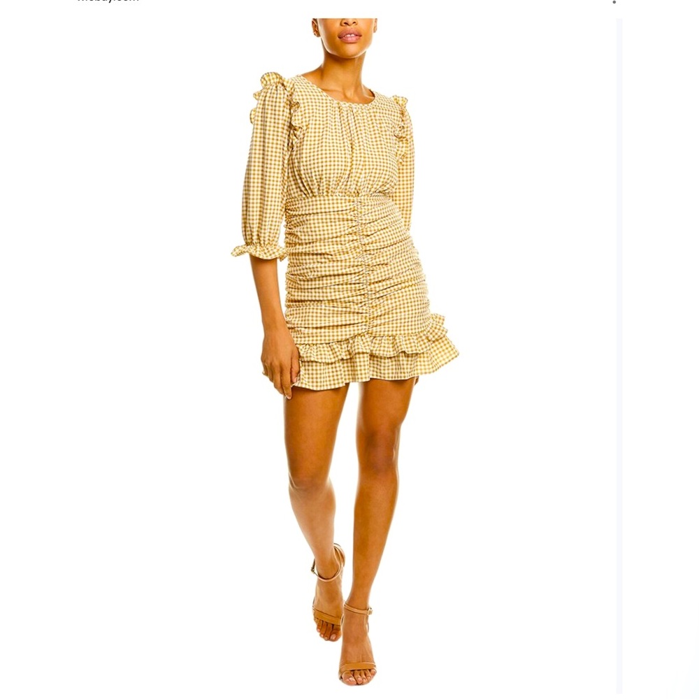 Avantlook Ruffled Ruched Mini Dress. In Brown size S - Picture 3 of 5